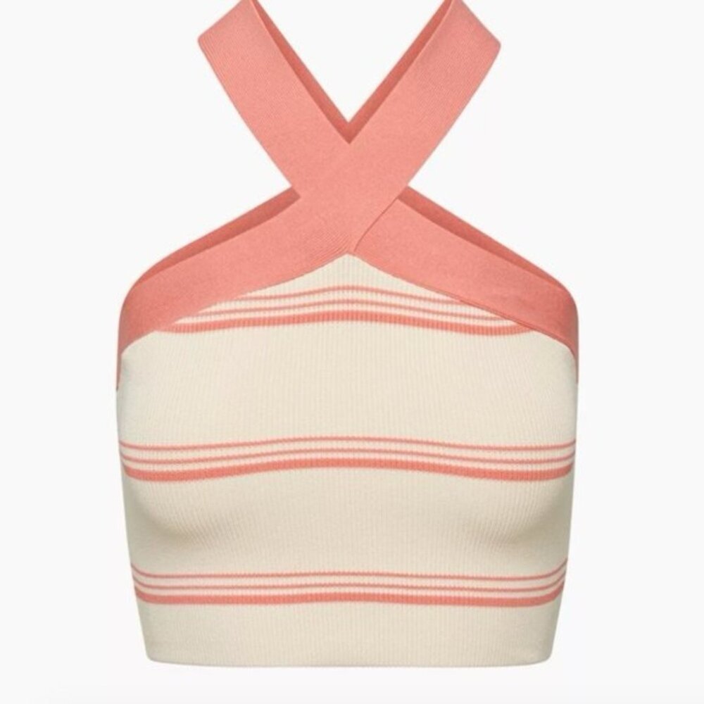Aritzia Babaton Stripe Sculpt Knit Criss Cross Crop Top NWOT